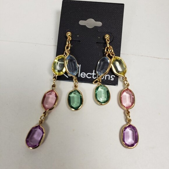 Gold tone Chain Drop Earrings Multicolor Crystal Dangles Stylish Women's Jewelry - Picture 8 of 8